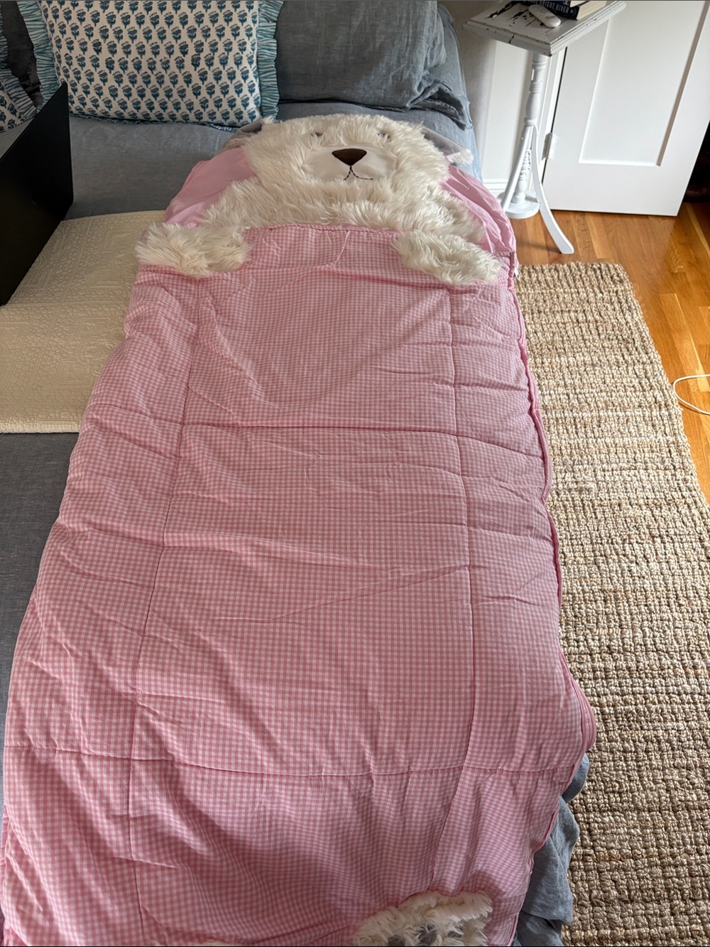Pottery Barn Kids Pink Gingham Bear Sleeping Bag